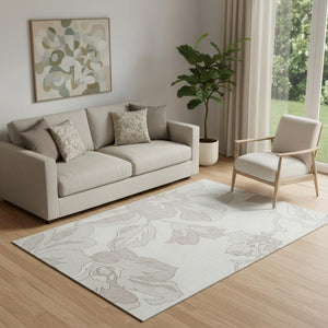 HomeRoots 5' X 8' Ivory and Gray Floral Area Rug - Washable, UV Protected, Perfect for High-Traffic Spaces! 667983