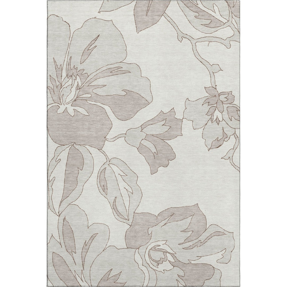 HomeRoots 5' X 8' Ivory and Gray Floral Area Rug - Washable, UV Protected, Perfect for High-Traffic Spaces! 667983