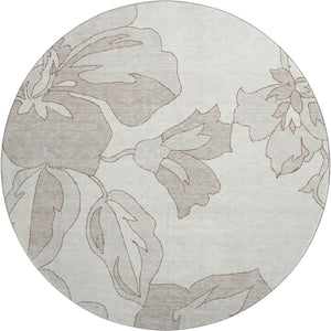 HomeRoots 8' Floral Round Rug in Ivory & Gray – Washable, UV-Resistant, Elegant & Durable for High-Traffic Areas 667984