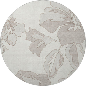 HomeRoots 8' Floral Round Rug in Ivory & Gray – Washable, UV-Resistant, Elegant & Durable for High-Traffic Areas 667984