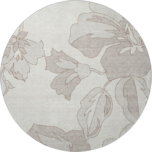 HomeRoots 8' Floral Round Rug in Ivory & Gray – Washable, UV-Resistant, Elegant & Durable for High-Traffic Areas 667984