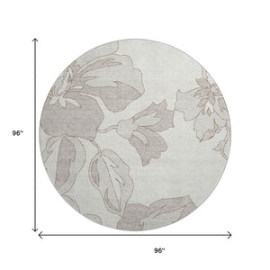 HomeRoots 8' Floral Round Rug in Ivory & Gray – Washable, UV-Resistant, Elegant & Durable for High-Traffic Areas 667984