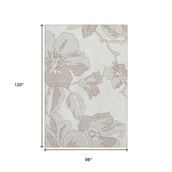 HomeRoots 8' X 10' Ivory Floral Area Rug - Durable, Washable, UV Protected Design for Stylish Living Spaces 667985