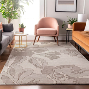 HomeRoots 8' X 10' Ivory Floral Area Rug - Durable, Washable, UV Protected Design for Stylish Living Spaces 667985