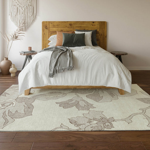 HomeRoots 8' X 10' Ivory Floral Area Rug - Durable, Washable, UV Protected Design for Stylish Living Spaces 667985