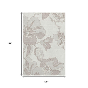 HomeRoots 9' X 12' Ivory and Gray Floral Area Rug - Durable, Washable, UV Protected, Stain-Resistant Beauty 667986