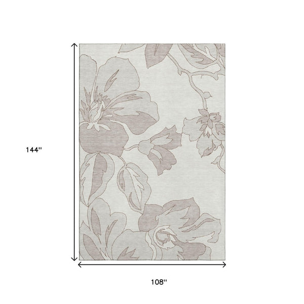 HomeRoots 9' X 12' Ivory and Gray Floral Area Rug - Durable, Washable, UV Protected, Stain-Resistant Beauty 667986