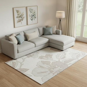 HomeRoots 9' X 12' Ivory and Gray Floral Area Rug - Durable, Washable, UV Protected, Stain-Resistant Beauty 667986