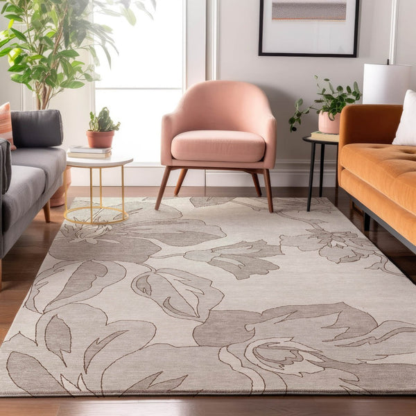 HomeRoots 9' X 12' Ivory and Gray Floral Area Rug - Durable, Washable, UV Protected, Stain-Resistant Beauty 667986
