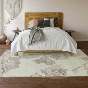 HomeRoots 9' X 12' Ivory and Gray Floral Area Rug - Durable, Washable, UV Protected, Stain-Resistant Beauty 667986