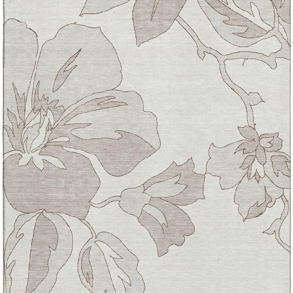 HomeRoots 9' X 12' Ivory and Gray Floral Area Rug - Durable, Washable, UV Protected, Stain-Resistant Beauty 667986