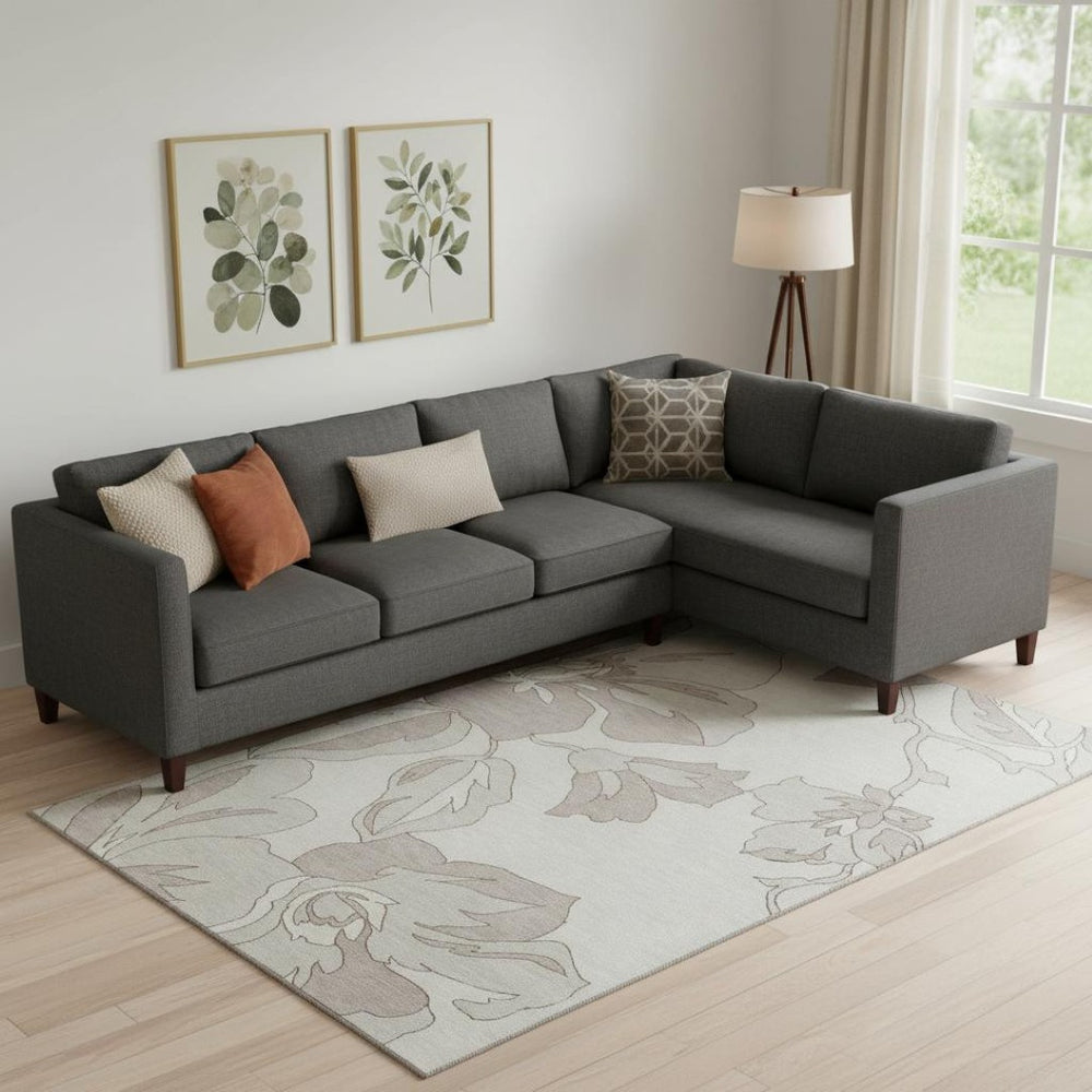 HomeRoots 10' X 14' Ivory and Gray Floral Area Rug - Stylish, Washable, UV-Protected for Family-Friendly Spaces 667987