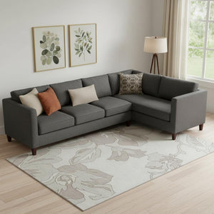 HomeRoots 10' X 14' Ivory and Gray Floral Area Rug - Stylish, Washable, UV-Protected for Family-Friendly Spaces 667987