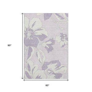 HomeRoots 5' X 8' Stylish Lavender Floral Area Rug - Washable, UV Protected, Durable for Homes with Kids & Pets 667989