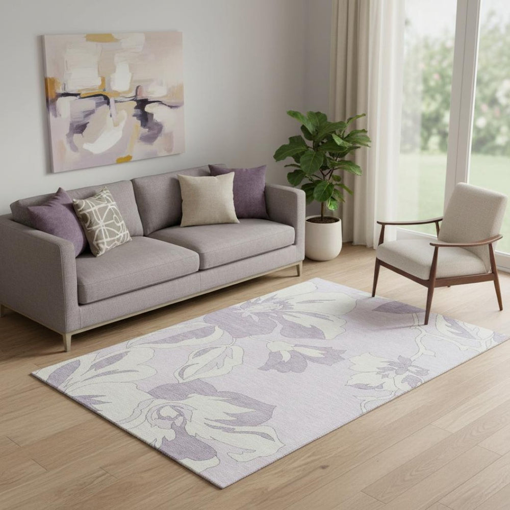 HomeRoots 5' X 8' Stylish Lavender Floral Area Rug - Washable, UV Protected, Durable for Homes with Kids & Pets 667989