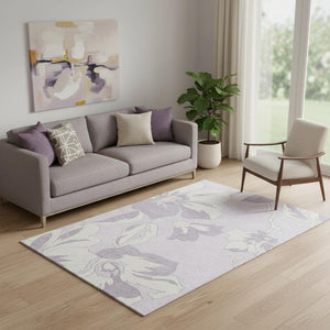 HomeRoots 5' X 8' Stylish Lavender Floral Area Rug - Washable, UV Protected, Durable for Homes with Kids & Pets 667989