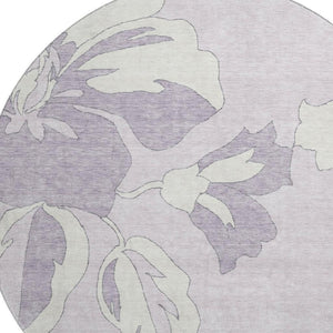 HomeRoots 8' Lavender and Ivory Floral Washable Round Rug with UV Protection for Timeless Home Elegance 667990