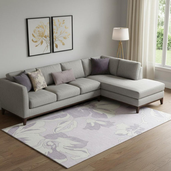 HomeRoots 8' X 10' Lavender Floral Area Rug - Vintage-Inspired, Washable, UV Protected, Perfect for Busy Homes 667991