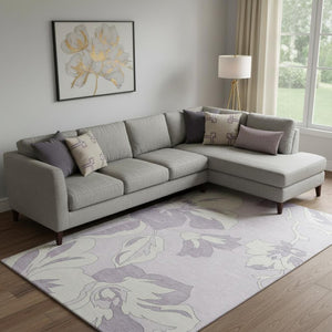 HomeRoots 9' X 12' Elegant Lavender & Ivory Floral Washable Area Rug - Durable, UV-Protected, Stain-Resistant! 667992