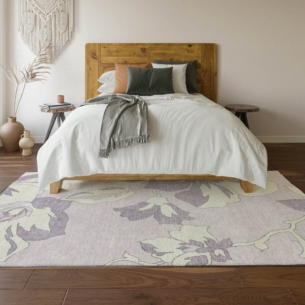 HomeRoots 9' X 12' Elegant Lavender & Ivory Floral Washable Area Rug - Durable, UV-Protected, Stain-Resistant! 667992