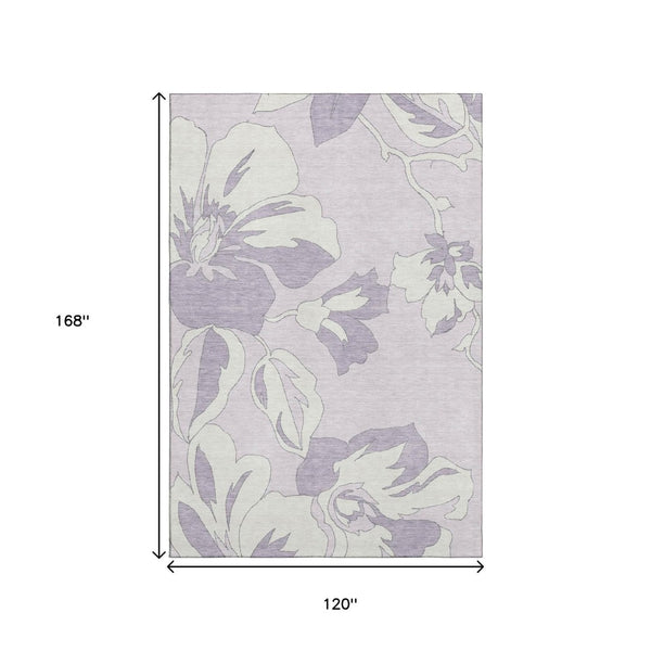 HomeRoots 10' X 14' Elegant Lavender and Ivory Floral Washable Area Rug with UV Protection for Easy Care 667993