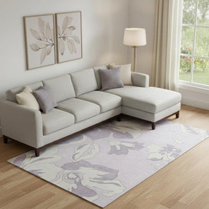 HomeRoots 10' X 14' Elegant Lavender and Ivory Floral Washable Area Rug with UV Protection for Easy Care 667993