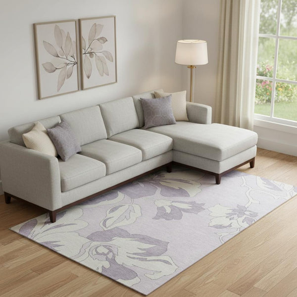 HomeRoots 10' X 14' Elegant Lavender and Ivory Floral Washable Area Rug with UV Protection for Easy Care 667993