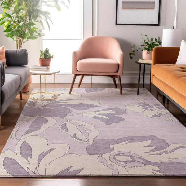 HomeRoots 10' X 14' Elegant Lavender and Ivory Floral Washable Area Rug with UV Protection for Easy Care 667993