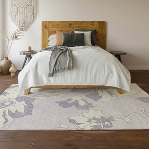 HomeRoots 10' X 14' Elegant Lavender and Ivory Floral Washable Area Rug with UV Protection for Easy Care 667993