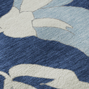 HomeRoots 9' X 12' Navy Blue Floral Area Rug - Washable, Stain Resistant, UV Protected for Elegant Living Spaces 667998