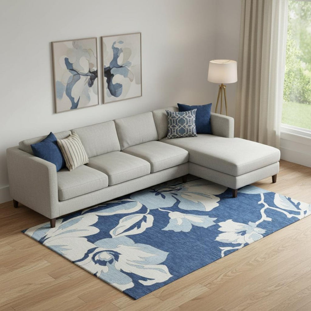 HomeRoots 9' X 12' Navy Blue Floral Area Rug - Washable, Stain Resistant, UV Protected for Elegant Living Spaces 667998