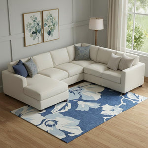 HomeRoots 10' X 14' Navy Blue Floral Area Rug - Washable, UV-Protected, Stain-Resistant for High-Traffic Areas 667999