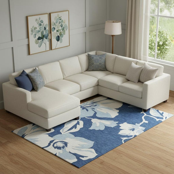 HomeRoots 10' X 14' Navy Blue Floral Area Rug - Washable, UV-Protected, Stain-Resistant for High-Traffic Areas 667999