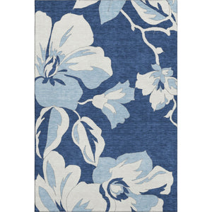 HomeRoots 10' X 14' Navy Blue Floral Area Rug - Washable, UV-Protected, Stain-Resistant for High-Traffic Areas 667999