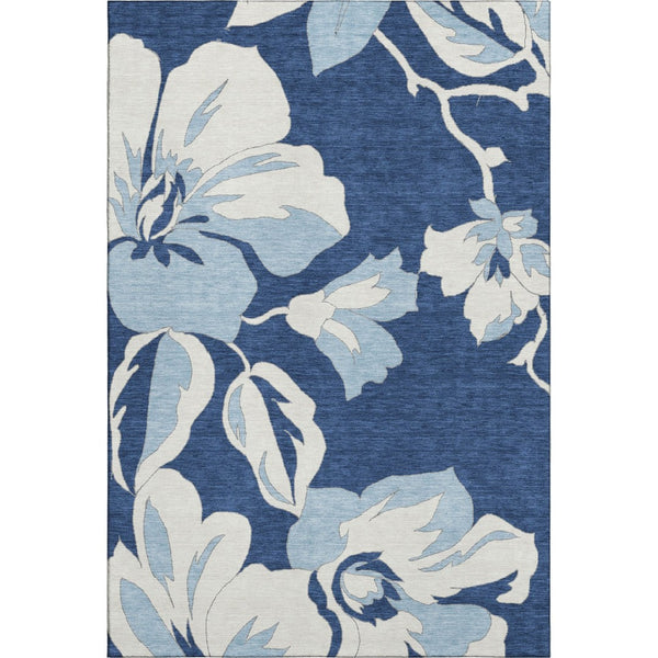 HomeRoots 10' X 14' Navy Blue Floral Area Rug - Washable, UV-Protected, Stain-Resistant for High-Traffic Areas 667999