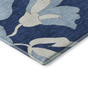 HomeRoots 10' X 14' Navy Blue Floral Area Rug - Washable, UV-Protected, Stain-Resistant for High-Traffic Areas 667999