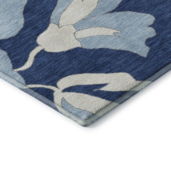 HomeRoots 10' X 14' Navy Blue Floral Area Rug - Washable, UV-Protected, Stain-Resistant for High-Traffic Areas 667999