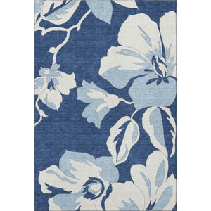 HomeRoots 10' X 14' Navy Blue Floral Area Rug - Washable, UV-Protected, Stain-Resistant for High-Traffic Areas 667999