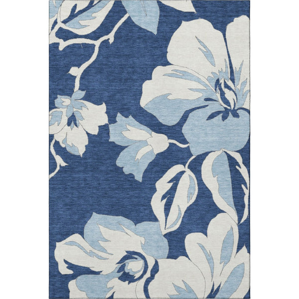 HomeRoots 10' X 14' Navy Blue Floral Area Rug - Washable, UV-Protected, Stain-Resistant for High-Traffic Areas 667999