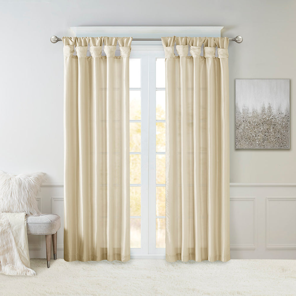 JLA Home Madison Park - Twist Madison Park Emilia Faux Silk Lined Curtain Panel with Twist Tab Top for Luxe Draping and Privacy Champagne WIN40-120