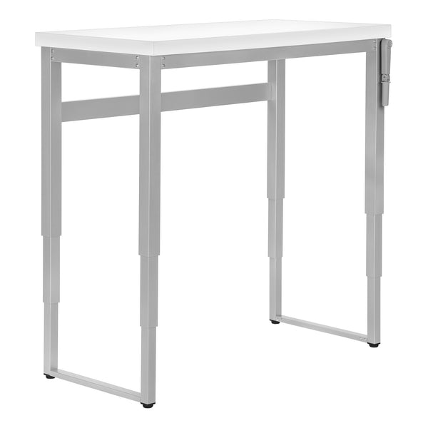 English Elm Computer Desk - Adjustable Standing Workstation, Modern White Laminate & Grey Metal, Compact Design B2710P219898
