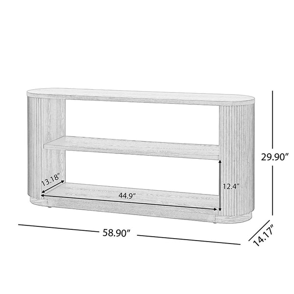 English Elm Mirod Fluted Ash Veneer Console Table with Three Open Tiers for Entryway N760P281359D