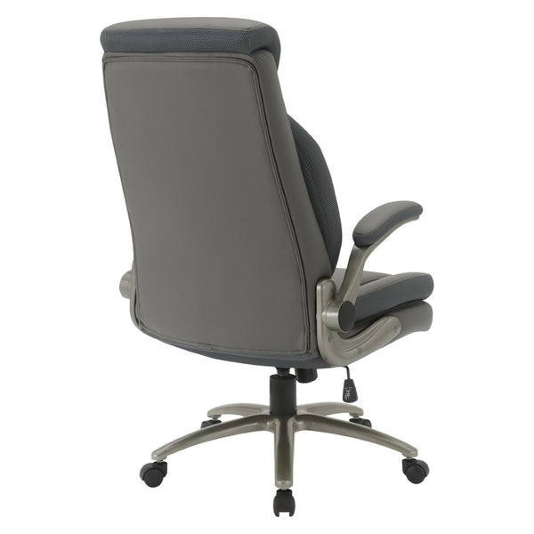 OSP Home Furnishings Big and Tall Ergonomic Office Chair with Lumbar Support Leather Seat 400 Lb Capacity Grey ECH14517BT-EC42