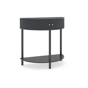 English Elm Artisan-crafted Demi-lune Console Sculptural Wave Drawers Vanilla Lacquer Hallway Accent Dark Gray W2557P329371