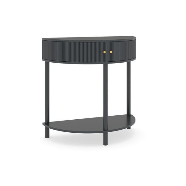 English Elm Artisan-crafted Demi-lune Console Sculptural Wave Drawers Vanilla Lacquer Hallway Accent Dark Gray W2557P329371