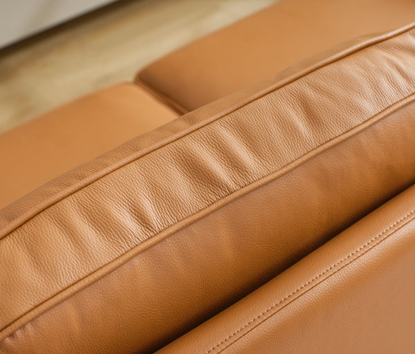 English Elm 94.5-Inch L-Shaped Genuine Leather Sectional Sofa With Right Chaise Lounge - Modern Tan Comfort W791S00021