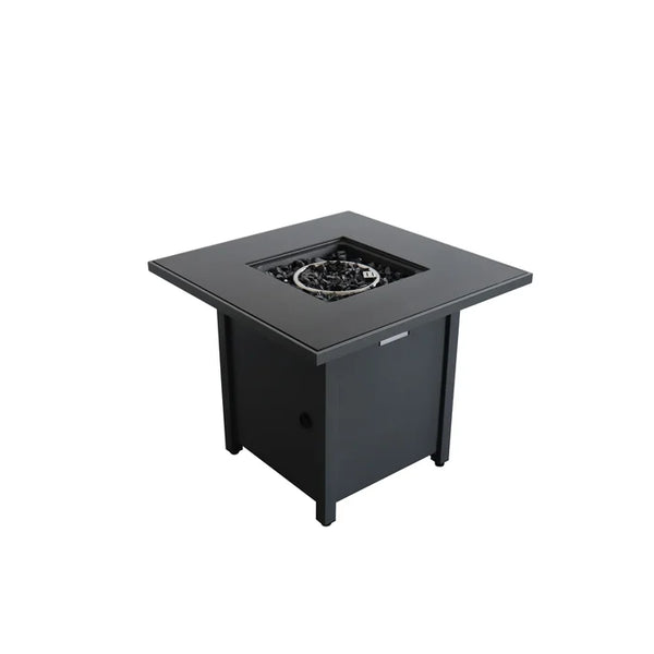 English Elm 30" Powdercoated Metal Fire Pit Grey Steel — Rust & Heat-Resistant, Propane-Ready with Lid, Rocks Included B120P205631