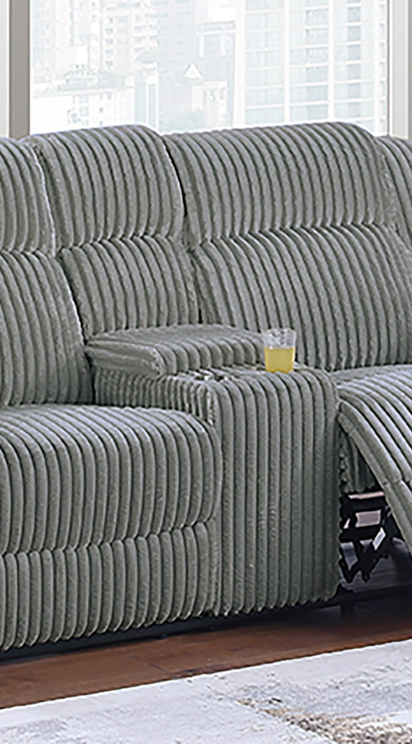 English Elm Smoke Fur-Like Corduroy 2-Seater Loveseat Recliner with Console, Cup Holders, Plush Padded Arms B011P335287