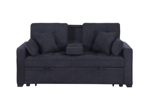 English Elm Corrado Woven Fabric Sleeper Loveseat with Console Cup Holders and Charging Ports Dark Gray B2749S00241