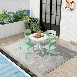 English Elm Summer Polypropylene Round Dining Set Stackable Chairs Uv Resistant Indoor Outdoor Patio Haze Green,White W3450S00026